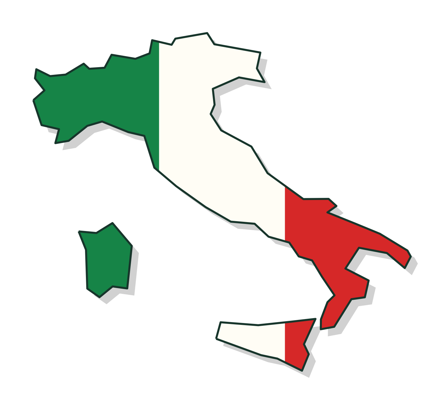 Mappa dell’Italia nei colori verde, bianco e rosso